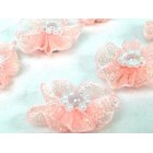 12 Pink Organza Glittered Flowers with Pearls